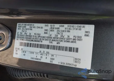 2021 Ford Escape Se from USA, damaged, VIN 1FMCU0G62MUB09078